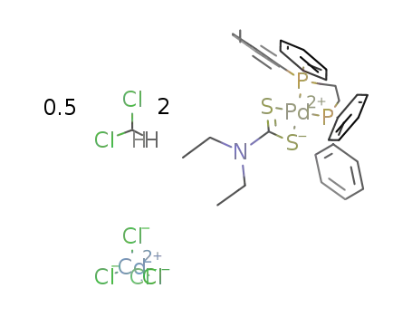 (N,N-diethyldithiocarbamato)[bis(diphenylphosphino)propane]palladium(II) tetrachlorocadmate(II)*0.5CH2Cl2