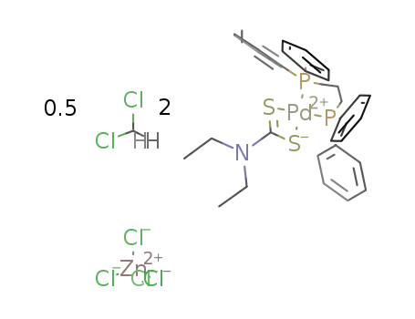 (N,N-diethyldithiocarbamato)[bis(diphenylphosphino)propane]palladium(II) tetrachlorozincate(II)*0.5CH2Cl2