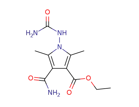 Molecular Structure of 94126-63-3 (1H-Pyrrole-3-carboxylic acid,
4-(aminocarbonyl)-1-[(aminocarbonyl)amino]-2,5-dimethyl-, ethyl ester)