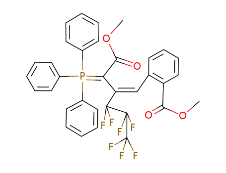 Molecular Structure of 135582-43-3 (Benzoic acid,
2-[3,3,4,4,5,5,5-heptafluoro-2-[2-methoxy-2-oxo-1-(triphenylphosphoran
ylidene)ethyl]-1-pentenyl]-, methyl ester, (Z)-)