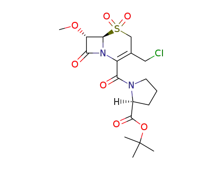 (S)-1-((6R,7S)-3-Chloromethyl-7-methoxy-5,5,8-trioxo-5λ6-thia-1-aza-bicyclo[4.2.0]oct-2-ene-2-carbonyl)-pyrrolidine-2-carboxylic acid tert-butyl ester