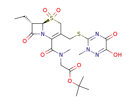 {[(6R,7S)-7-Ethyl-3-(6-hydroxy-2-methyl-5-oxo-2,5-dihydro-[1,2,4]triazin-3-ylsulfanylmethyl)-5,5,8-trioxo-5λ6-thia-1-aza-bicyclo[4.2.0]oct-2-ene-2-carbonyl]-methyl-amino}-acetic acid tert-butyl ester