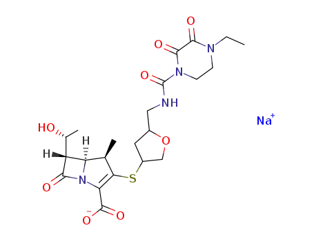 Sodium; (4R,5S,6S)-3-(5-{[(4-ethyl-2,3-dioxo-piperazine-1-carbonyl)-amino]-methyl}-tetrahydro-furan-3-ylsulfanyl)-6-((R)-1-hydroxy-ethyl)-4-methyl-7-oxo-1-aza-bicyclo[3.2.0]hept-2-ene-2-carboxylate