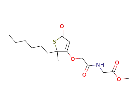 Molecular Structure of 646517-57-9 (Glycine, N-[[(2-hexyl-2,5-dihydro-2-methyl-5-oxo-3-thienyl)oxy]acetyl]-,
methyl ester)