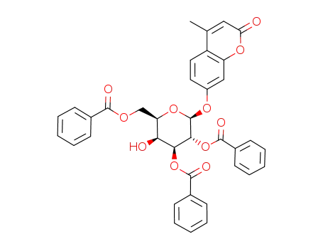 Molecular Structure of 849207-61-0 (4-Methylumbelliferyl 2,3,6-Tri-O-benzoyl--D-galactopyranoside)