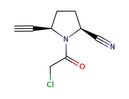 Molecular Structure of 676559-69-6 (2-Pyrrolidinecarbonitrile, 1-(chloroacetyl)-5-ethynyl-, (2S,5R)- (9CI))