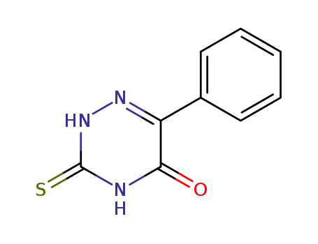 Molecular Structure of 447-00-7 (6-Phenyl-3-sulphanyl-1,2,4-triazin-5(2H)-one, 2,5-Dihydro-5-oxo-6-phenyl-3-sulphanyl-1,2,4-triazine)