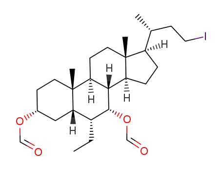 (3R,5S,6R,7R,8S,9S,10S,13R,14S,17R)-6-ethyl-17-((2R)-4-iodobutan-2-yl)-10,13-dimethylhexadecahydro-1H-cyclopenta[a]phenanthrene-3,7-diyl diformate