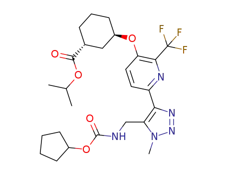 (+/-)-(1S,3S)-3-((6-(5-((((cyclopentyloxy)carbonyl)amino)methyl)-1-methyl-1H-1,2,3-triazol-4-yl)-2-(trifluoromethyl)pyridin-3-yl)oxy)cyclohexane-1-carboxylic acid isopropyl ester