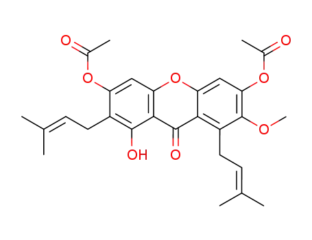 Molecular Structure of 31271-10-0 (9H-Xanthen-9-one,
3,6-bis(acetyloxy)-1-hydroxy-7-methoxy-2,8-bis(3-methyl-2-butenyl)-)