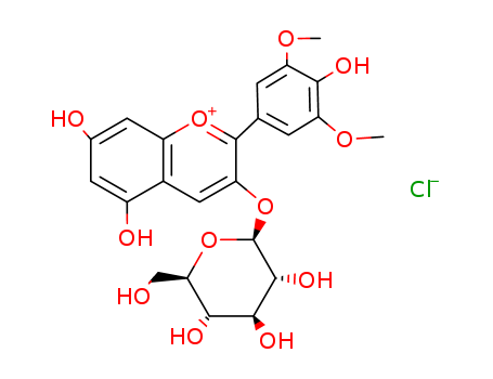 1-Benzopyrylium, 3-(b-D-glucopyranosyloxy)-5,7-dihydroxy-2-(4-hydroxy-3,5-dimethoxyphenyl)-,chloride (1:1)(7228-78-6)