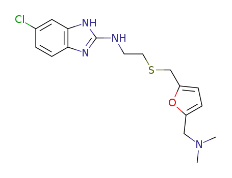 Molecular Structure of 106135-23-3 (1H-Benzimidazol-2-amine,
5-chloro-N-[2-[[[5-[(dimethylamino)methyl]-2-furanyl]methyl]thio]ethyl]-)