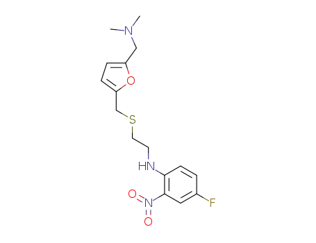 Molecular Structure of 142744-16-9 (N-{2-[({5-[(dimethylamino)methyl]furan-2-yl}methyl)sulfanyl]ethyl}-4-fluoro-2-nitroaniline)