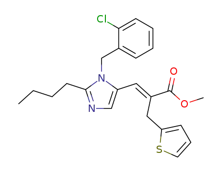 Molecular Structure of 133485-47-9 (2-Thiophenepropanoic acid,
a-[[2-butyl-1-[(2-chlorophenyl)methyl]-1H-imidazol-5-yl]methylene]-,
methyl ester, (E)-)