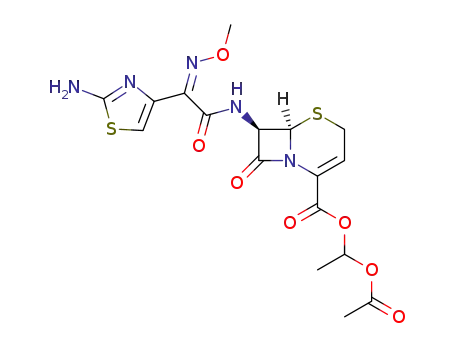 (6R,7R)-7-{2-(2-Amino-thiazol-4-yl)-2-[(Z)-methoxyimino]-acetylamino}-8-oxo-5-thia-1-aza-bicyclo[4.2.0]oct-2-ene-2-carboxylic acid 1-acetoxy-ethyl ester