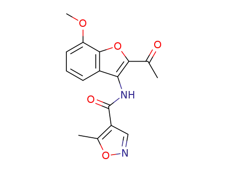 Molecular Structure of 803684-85-7 (4-Isoxazolecarboxamide,
N-(2-acetyl-7-methoxy-3-benzofuranyl)-5-methyl-)