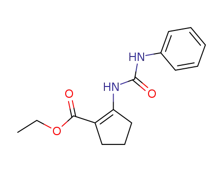 Molecular Structure of 49786-25-6 (1-Cyclopentene-1-carboxylic acid, 2-[[(phenylamino)carbonyl]amino]-,
ethyl ester)