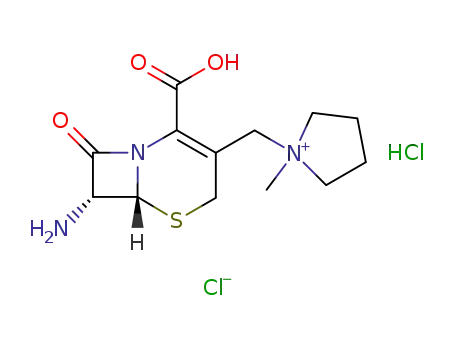 Molecular Structure of 113703-50-7 (Pyrrolidinium, 1-[(7-amino-2-carboxy-8-oxo-5-thia-1-azabicyclo[4.2.0]oct-2-en-3-yl)me thyl]-1-methyl-, chloride, monohydrochloride, (6R-trans)-)