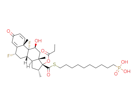(10-(((6S,8S,9R,10S,11S,13S,14S,16R,17R)-6,9-difluoro-11-hydroxy-10,13,16-trimethyl-3-oxo-17-(propionyl-oxy)-6,7,8,9,10,11,12,13,14,15,16,17-dodecahydro-3H-cyclopenta[a]phenanthrene-17-carbonyl)thio)decyl)phosphonic acid