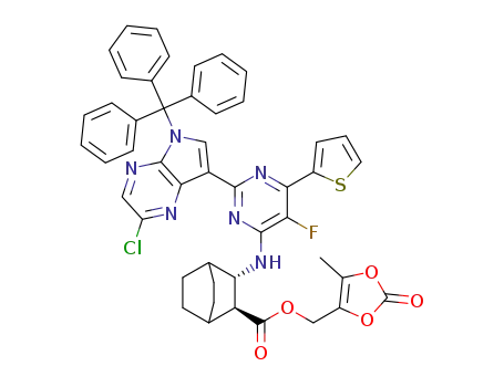 (2S,3S)-(5-methyl-2-oxo-1,3-dioxol-4-yl)methyl 3-((2-(2-chloro-5-trityl-5H-pyrrolo[2,3-b]pyrazin-7-yl)-5-fluoro-6-(thiophen-2-yl)pyrimidin-4-yl)amino)bicyclo[2.2.2]octane-2-carboxylate
