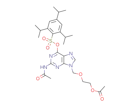Molecular Structure of 160053-78-1 (Benzenesulfonic acid, 2,4,6-tris(1-methylethyl)-,
2-(acetylamino)-9-[[2-(acetyloxy)ethoxy]methyl]-9H-purin-6-yl ester)