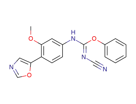 Molecular Structure of 267647-77-8 (Carbamimidic acid, N-cyano-N'-[3-methoxy-4-(5-oxazolyl)phenyl]-,
phenyl ester)
