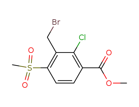 Molecular Structure of 120100-44-9 (Benzoic acid, 3-(bromomethyl)-2-chloro-4-(methylsulfonyl)-, methyl
ester)