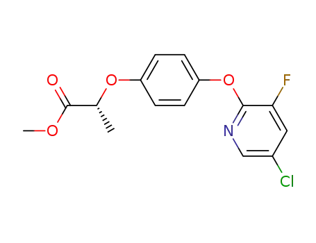 Molecular Structure of 89402-41-5 (Propanoic acid, 2-[4-[(5-chloro-3-fluoro-2-pyridinyl)oxy]phenoxy]-,
methyl ester, (R)-)