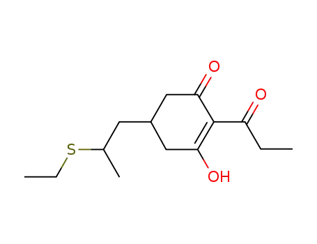 Molecular Structure of 111031-74-4 (5-[2-(Ethylthio)propyl]-3-hydroxy-2-propionyl-2-cyclohexen-1-one)