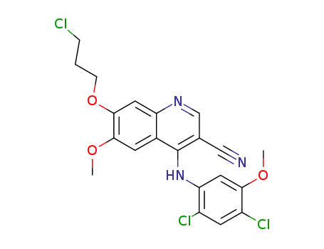 Molecular Structure of 380844-49-5 (7-(3-CHLORO-PROPOXY)-4-(2,4-DICHLORO-5-METHOXY-PHENYLAMINO)-6-METHOXY-QUINOLINE-3-CARBONITRILE)
