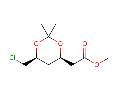 Molecular Structure of 391218-16-9 (1,3-Dioxane-4-acetic acid, 6-(chloromethyl)-2,2-dimethyl-, methyl ester,
(4R,6S)-)