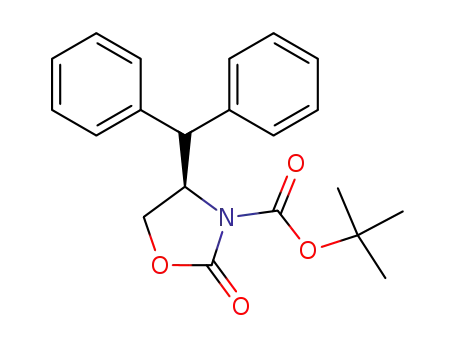 Molecular Structure of 173604-34-7 (3-Oxazolidinecarboxylic acid, 4-(diphenylmethyl)-2-oxo-,
1,1-dimethylethyl ester, (R)-)
