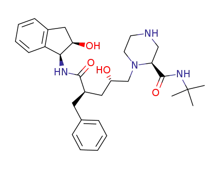 Molecular Structure of 150323-38-9 ([1(1S,2R),5(S)]-2,3,5-Trideoxy-N-(2,3-dihydro-2-hydroxy-1H-inden-1-yl)-5-[2-[[(1,1-dimethylethyl)amino]carbonyl]-1-piperazinyl]-2-(phenylmethyl)-D-erythro-pentonamide)