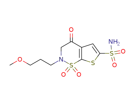 Molecular Structure of 154127-41-0 (3,4-Dihydro-2-(3-methoxypropyl)-4-oxo-2H-thieno[3,2-e]-1,2-thiazine-6-sulfonamide 1,1-dioxide)