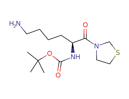 Molecular Structure of 371241-75-7 ((S)-tert-butyl 6-amino-1-oxo-1-(thiazolidin-3-yl)-hexan-2-ylcarbamate)