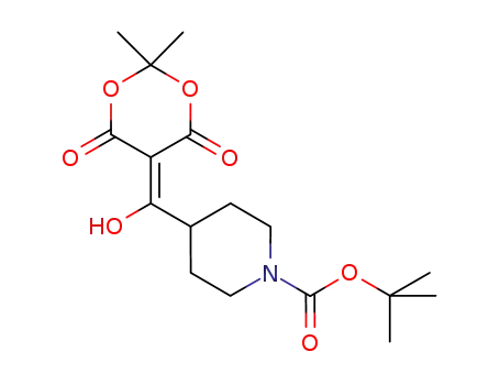 Molecular Structure of 782493-40-7 (1-Piperidinecarboxylic acid,
4-[(2,2-dimethyl-4,6-dioxo-1,3-dioxan-5-ylidene)hydroxymethyl]-,
1,1-dimethylethyl ester)