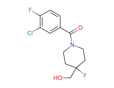 Molecular Structure of 208111-36-8 (N-(3-Chloro-4-fluorobenzoyl)-4-fluoro-4-N-(3-Chloro-4-fluorobenzoyl)-4-fluoro-4-hydroxymethylpiperidine)