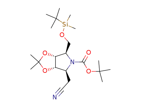 Molecular Structure of 222631-09-6 (5H-1,3-Dioxolo4,5-cpyrrole-5-carboxylic acid, 4-(cyanomethyl)-6-(1,1-dimethylethyl)dimethylsilyloxymethyltetrahydro-2,2-dimethyl-, 1,1-dimethylethyl ester, (3aS,4S,6R,6aR)-)