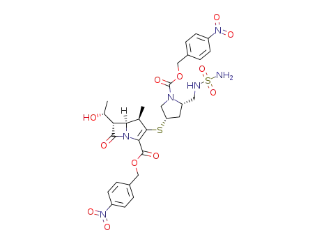 Molecular Structure of 491878-07-0 ((4R,5S,6S)-3-[[(3S,5S)-5-[[(Aminosulfonyl)amino]methyl]-1-[[(4-nitrophenyl)methoxy]carbonyl]-3-pyrrolidinyl]thio]-6-[(1R)-1-hydroxyethyl]-4-methyl-7-oxo-1-azabicyclo[3.2.0]hept-2-ene-2-carboxylic acid (4-nitrophenyl)methyl ester)