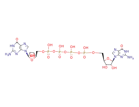 Molecular Structure of 4130-19-2 ([[(2S,3S,4R,5R)-5-(2-amino-6-oxo-3H-purin-9-yl)-3,4-dihydroxy-oxolan-2-yl]methoxy-hydroxy-phosphoryl]oxy-[[[(2S,3S,4R,5R)-5-(2-amino-6-oxo-3H-purin-9-yl)-3,4-dihydroxy-oxolan-2-yl]methoxy-hydroxy-phosphoryl]oxy-hydroxy-phosphoryl]oxy-phosphinic acid)