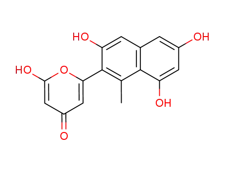 Molecular Structure of 166334-59-4 (4H-Pyran-4-one,2-hydroxy-6-(3,6,8-trihydroxy-1-methyl-2-naphthalenyl)-)