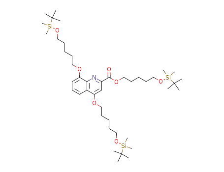 Molecular Structure of 194673-16-0 (2-Quinolinecarboxylic acid,
4,8-bis[[5-[[(1,1-dimethylethyl)dimethylsilyl]oxy]pentyl]oxy]-,
5-[[(1,1-dimethylethyl)dimethylsilyl]oxy]pentyl ester)