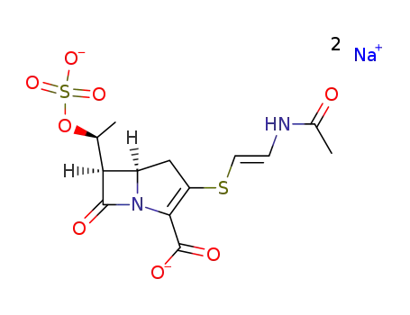 Molecular Structure of 57459-82-2 ((5R)-3-[[(E)-2-(Acetylamino)ethenyl]thio]-6α-[(S)-1-(sulfooxy)ethyl]-7-oxo-1-azabicyclo[3.2.0]hept-2-ene-2-carboxylic acid disodium salt)