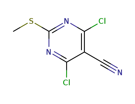 Molecular Structure of 33097-13-1 (4,6-DICHLORO-2-(METHYLTHIO)PYRIMIDINE-5-CARBONITRILE)