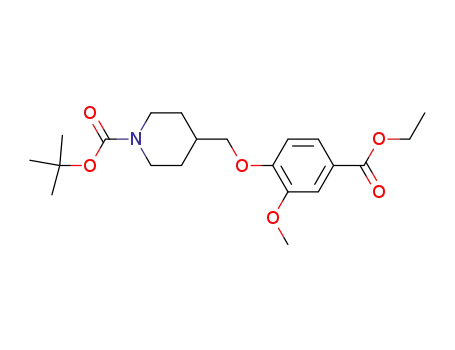 Molecular Structure of 264208-58-4 (tert-butyl 4-((4-(ethoxycarbonyl)-2-Methoxyphenoxy)Methyl)piperidine-1-carboxylate)