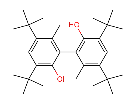Molecular Structure of 6390-68-7 ([1,1'-Biphenyl]-2,2'-diol,3,3',5,5'-tetrakis(1,1-dimethylethyl)-6,6'-dimethyl-)