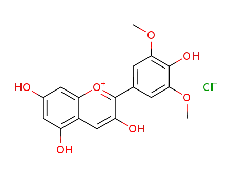 1-Benzopyrylium,3,5,7-trihydroxy-2-(4-hydroxy-3,5-dimethoxyphenyl)-, chloride (1:1) cas  643-84-5