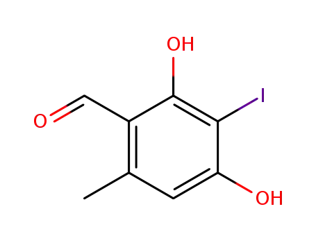 Molecular Structure of 94008-59-0 (Benzaldehyde, 2,4-dihydroxy-3-iodo-6-methyl-)