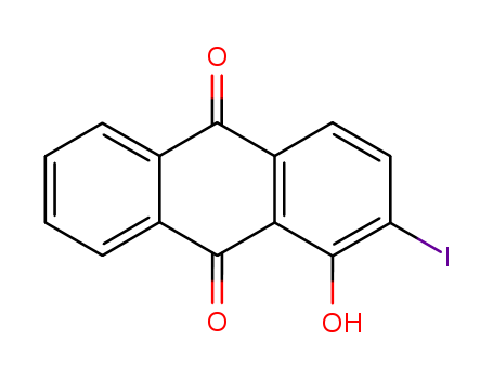 Molecular Structure of 117638-42-3 (9,10-Anthracenedione, 1-hydroxy-2-iodo-)