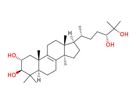 Molecular Structure of 64971-21-7 ((24R)-5α-Lanost-8-ene-2α,3β,24,25-tetraol)